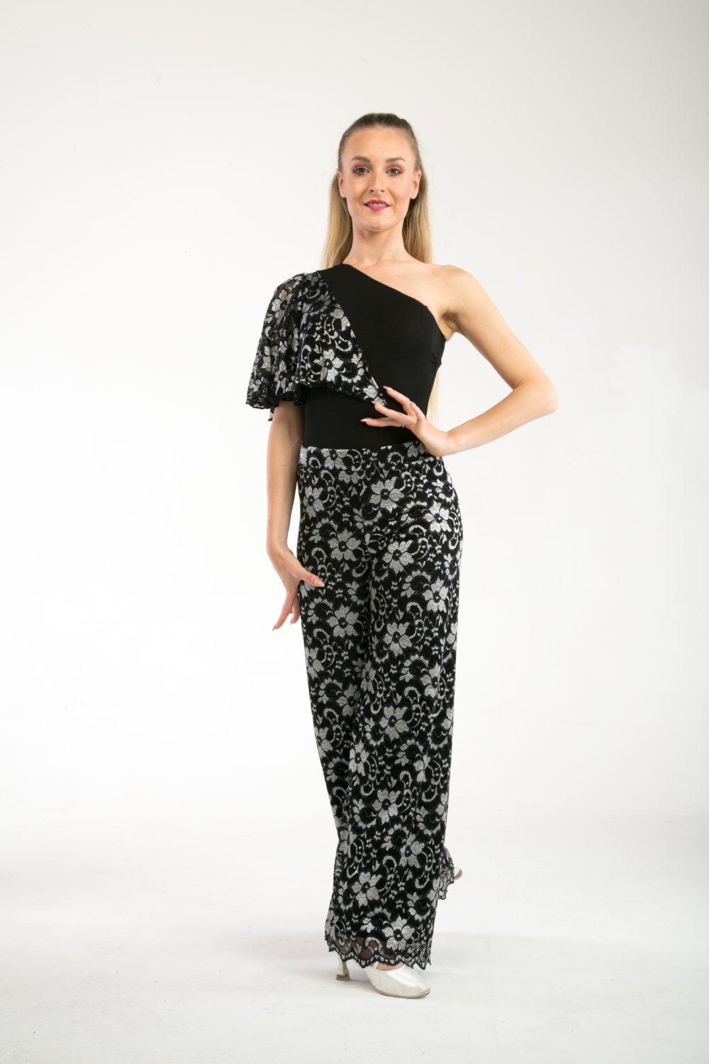 Black & Silver Lace Cape leotard