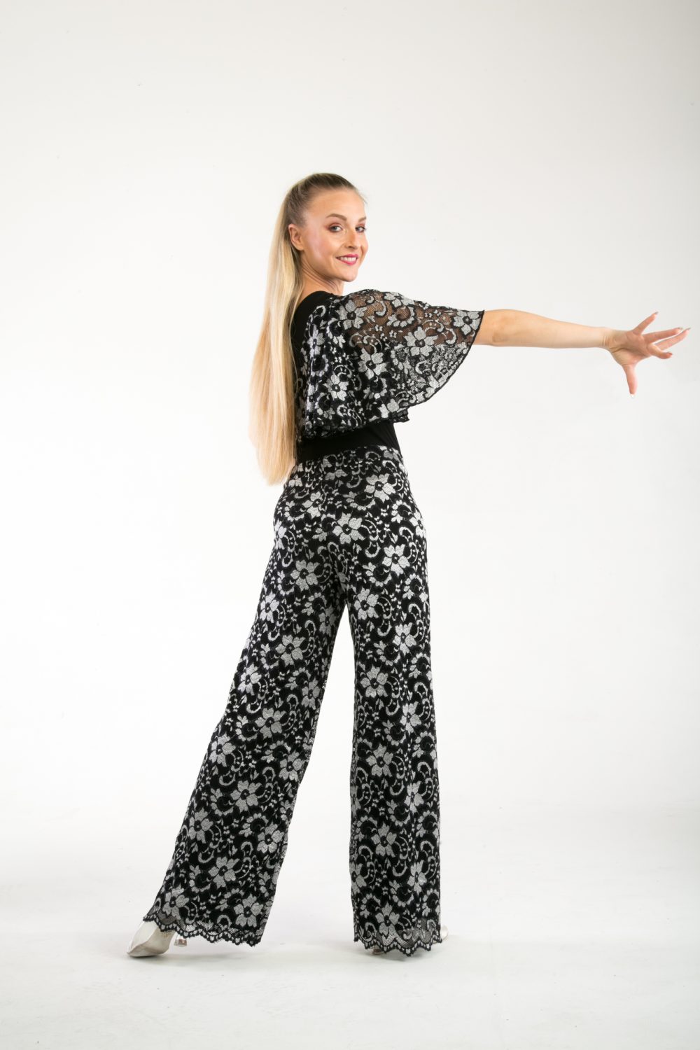 Black & Silver Lace Cape leotard