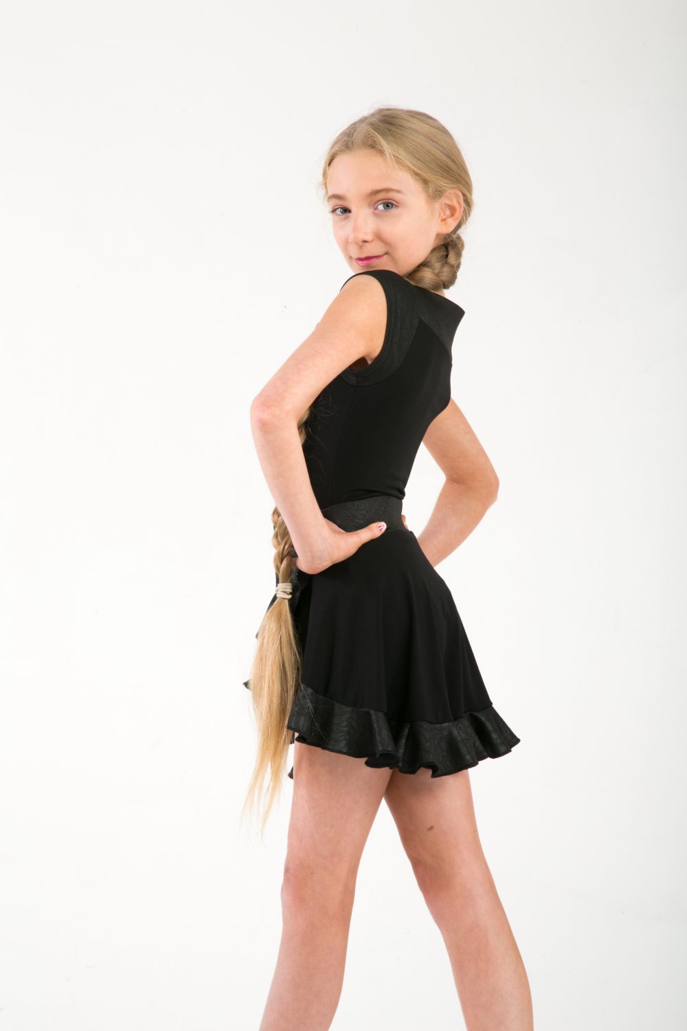Girls Leather Look Trim Leotard
